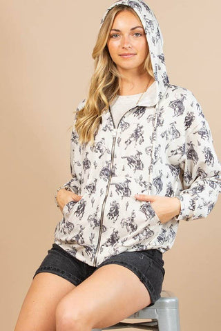 CHLOE BUCKING HORSES PRINT OPEN FRONT ZIPPER