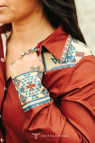 CLEARANCE Aztec Yoke Western Button Down Top