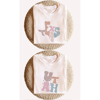 SOUTH DAKOTA Adorned, Bubble Letter, State Shape Graphic Tees