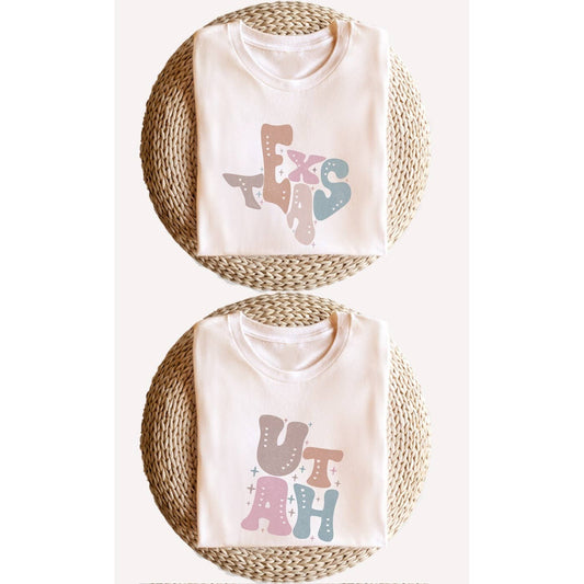 SOUTH DAKOTA Adorned, Bubble Letter, State Shape Graphic Tees