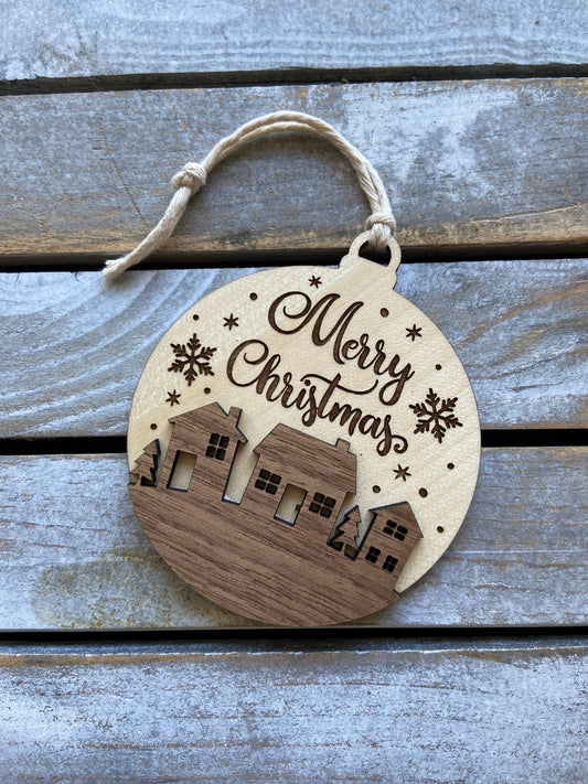 Christmas ornament, wooden 2D ornament, merry Christmas 