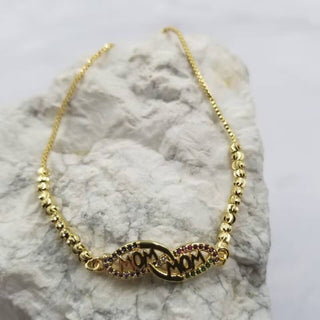 18K Gold Bead MOM Slide Bracelet - Mothers Day Gift