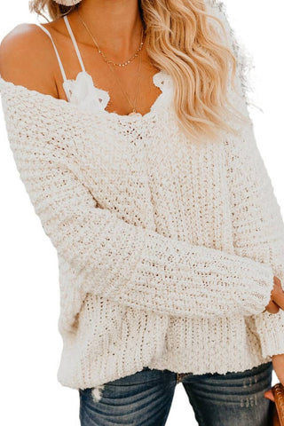 ***CLEARANCE *** White V Neck Sexy Pullover Sweater