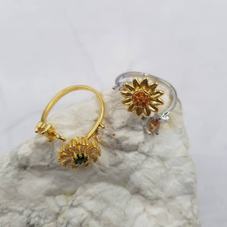 Crystal Sunflower Anxiety Rings - Adjustable fidget spinner