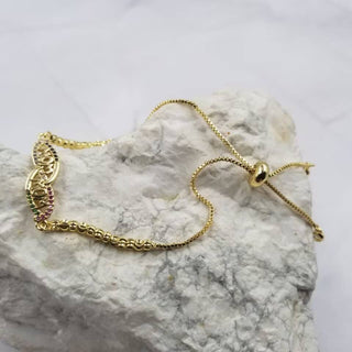 18K Gold Bead MOM Slide Bracelet - Mothers Day Gift