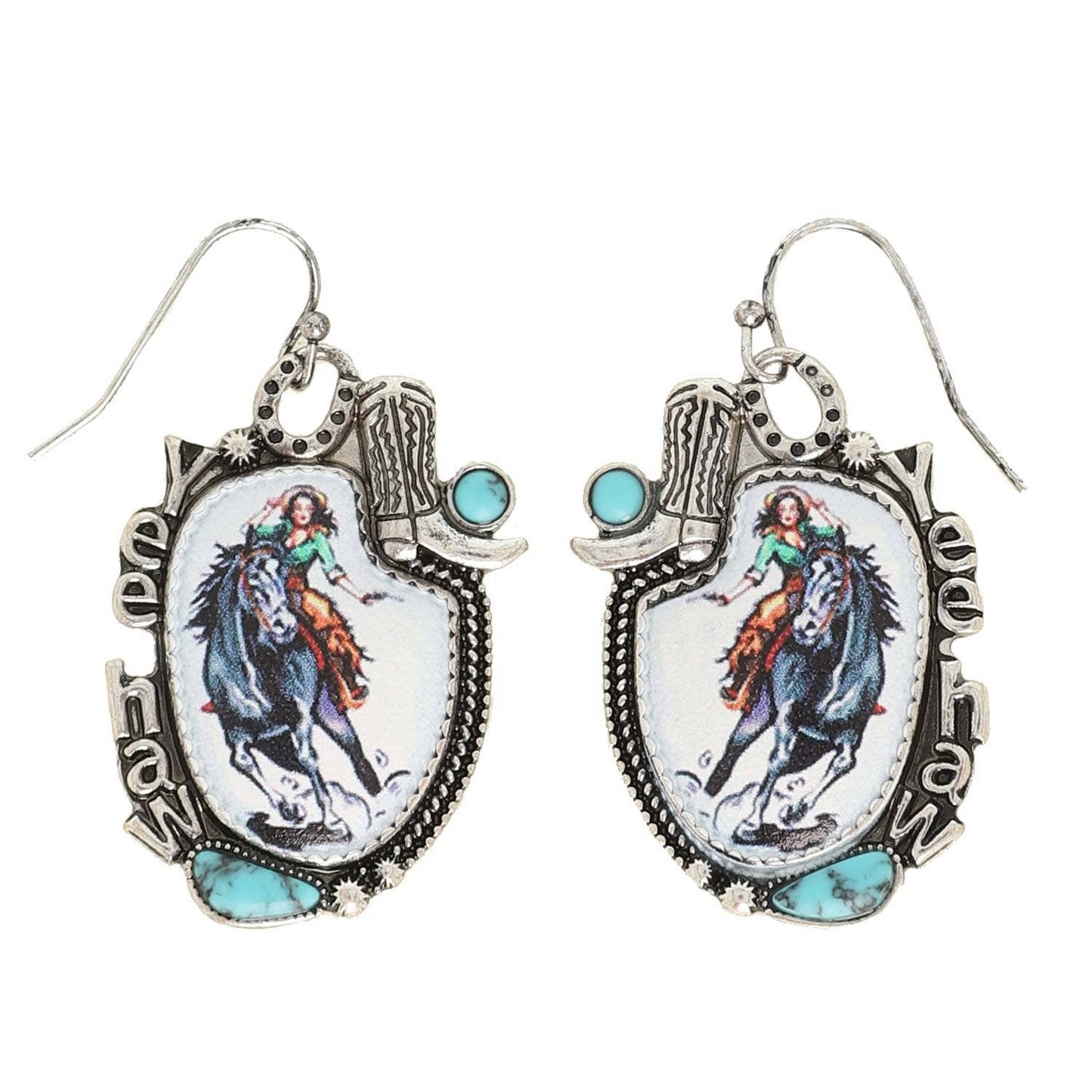 Western Yeehaw Cowgirl Turquoise Drop Earrings