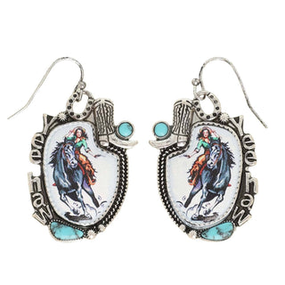 Western Yeehaw Cowgirl Turquoise Drop Earrings