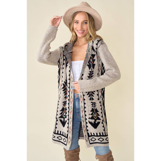 Aztec Rainbow Long Sleeve Hooded Sweater Cardigan