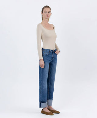 LOVERVET BY VERVET HIGH RISE CUFFED ANKLE STRAIGHT JEANS LV1608