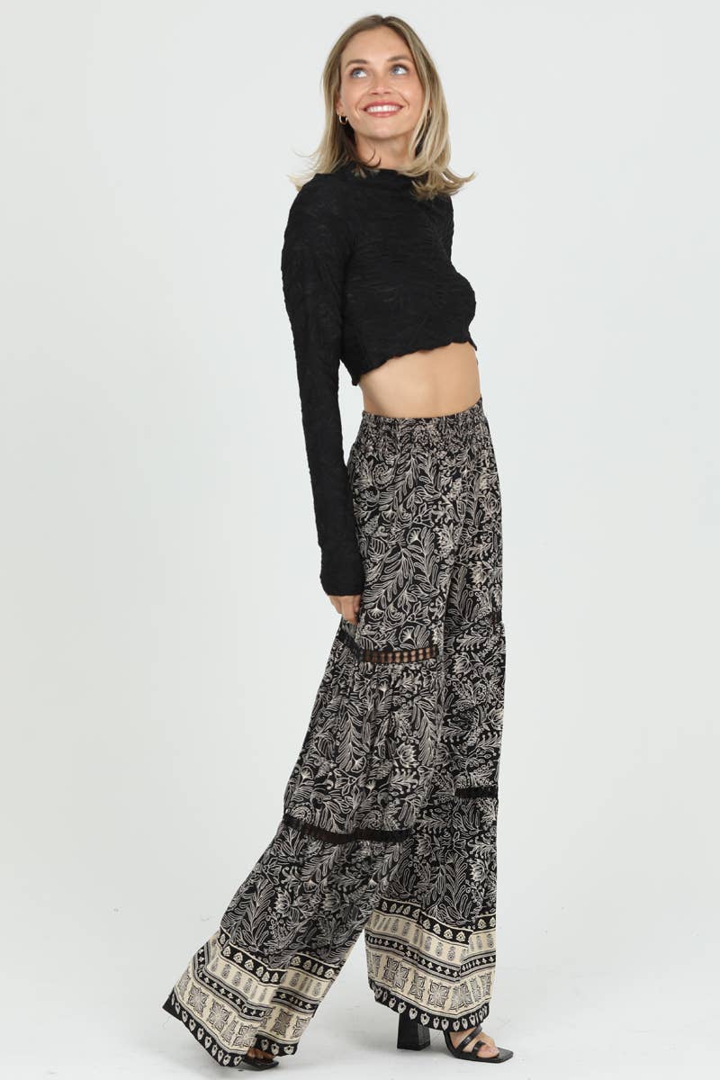 WIDE LEG FLARE PANTS WITH LACE INSETS by Angie