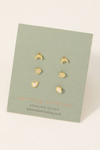 Sterling Silver Mini Cz Stud Earrings Set