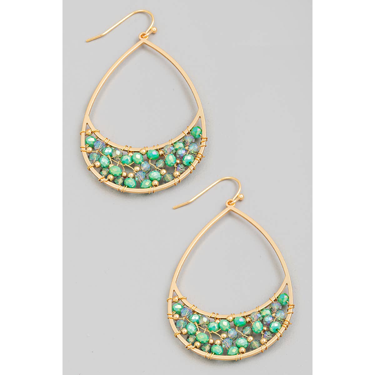 Beaded Crescent Tear Dangle Earrings