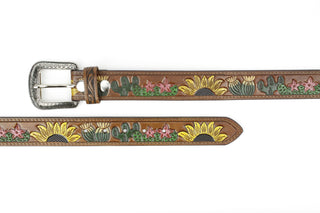 Genuine Western Leather Belt w/ Sunflower Cactus Design ABB 21 2523