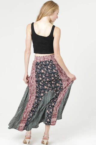 MIXED PRINT SMOCKED WAIST MAXI SKIRT
