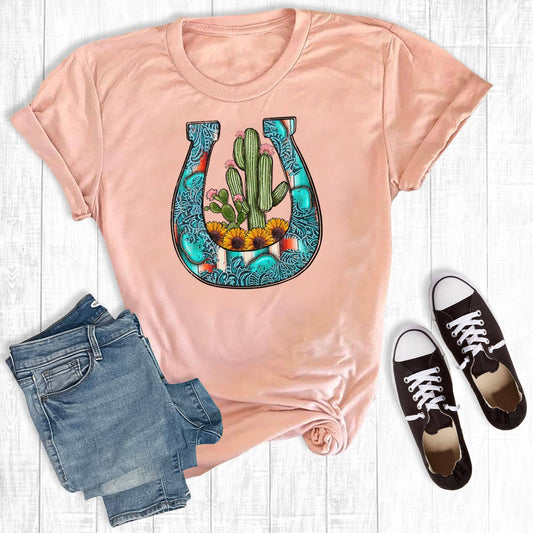 Cactus Horseshoe Graphic Tee  Peach