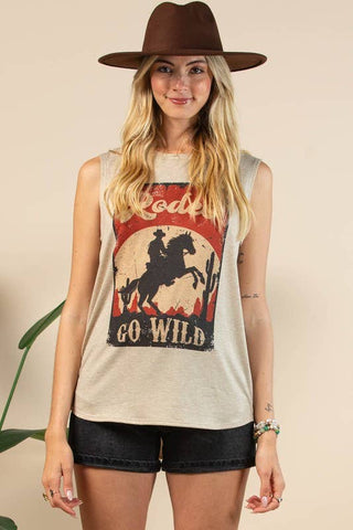 RUTH RODEO GO WILD GRAPHIC SLEEVELESS TOP