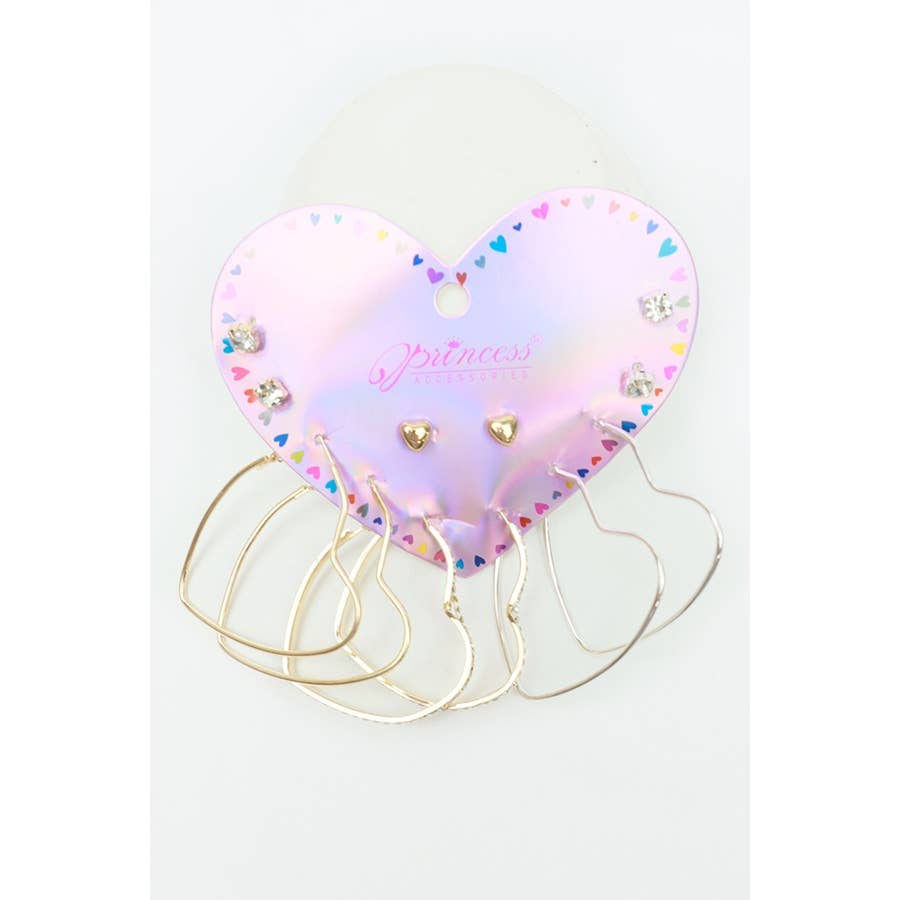 Heart Hoops and Stud Earrings Set