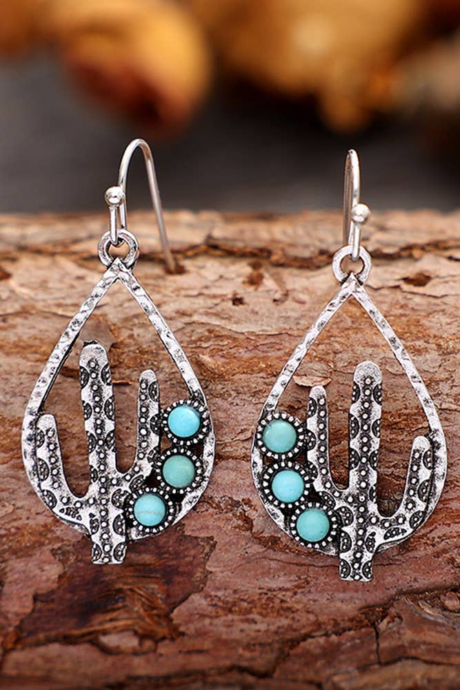 Turquoise Metal Cactus Earrings