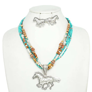 Sophia Collection Western Equestrian Bead Mix Necklace Set