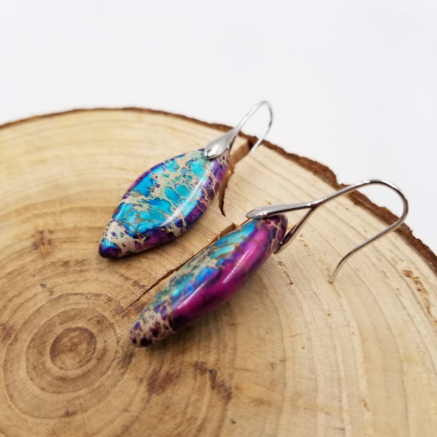 Natural Jasper Stone Leaf Earrings