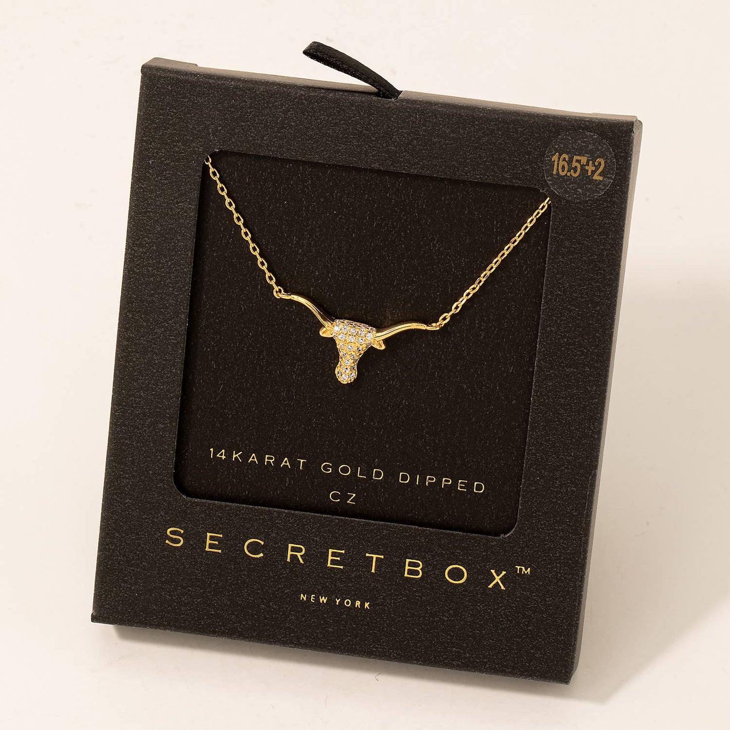 Secret Box Cz Stud Bull Head Pendant Necklace