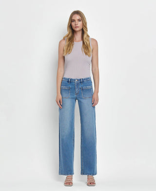 LOVERVET BY VERVET HIGH RISE PATCH POCKET WIDE LEG JEANS LV1479