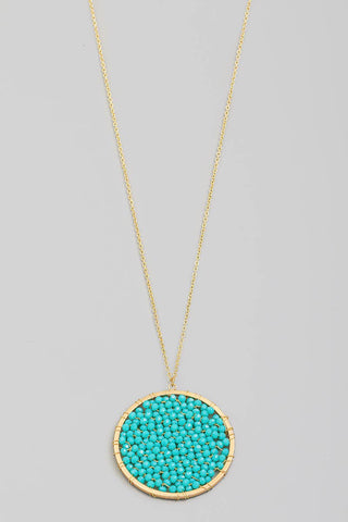 Glass Beaded Wire Disc Pendant Long Necklace