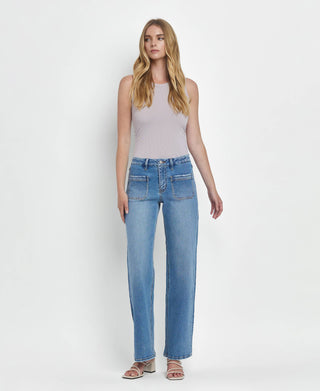 LOVERVET BY VERVET HIGH RISE PATCH POCKET WIDE LEG JEANS LV1479