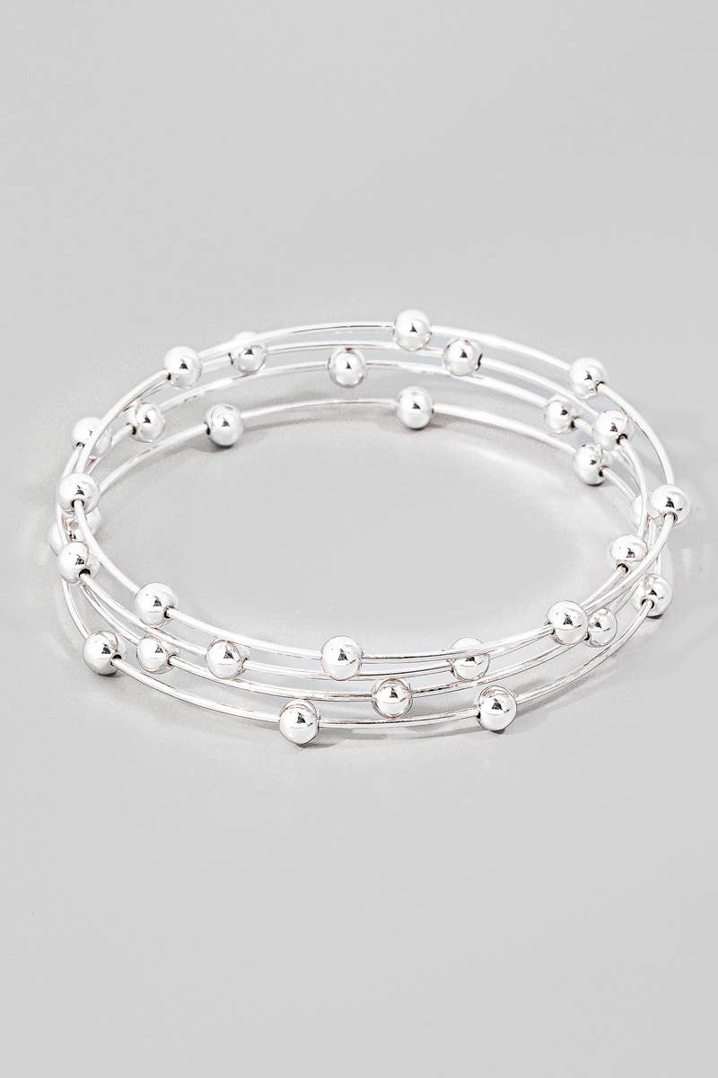 Multi Band Metallic Ball Bead Bangle Bracelet