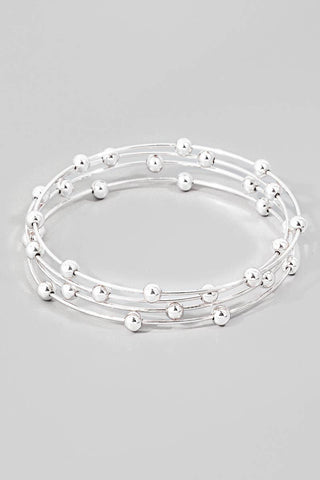 Multi Band Metallic Ball Bead Bangle Bracelet