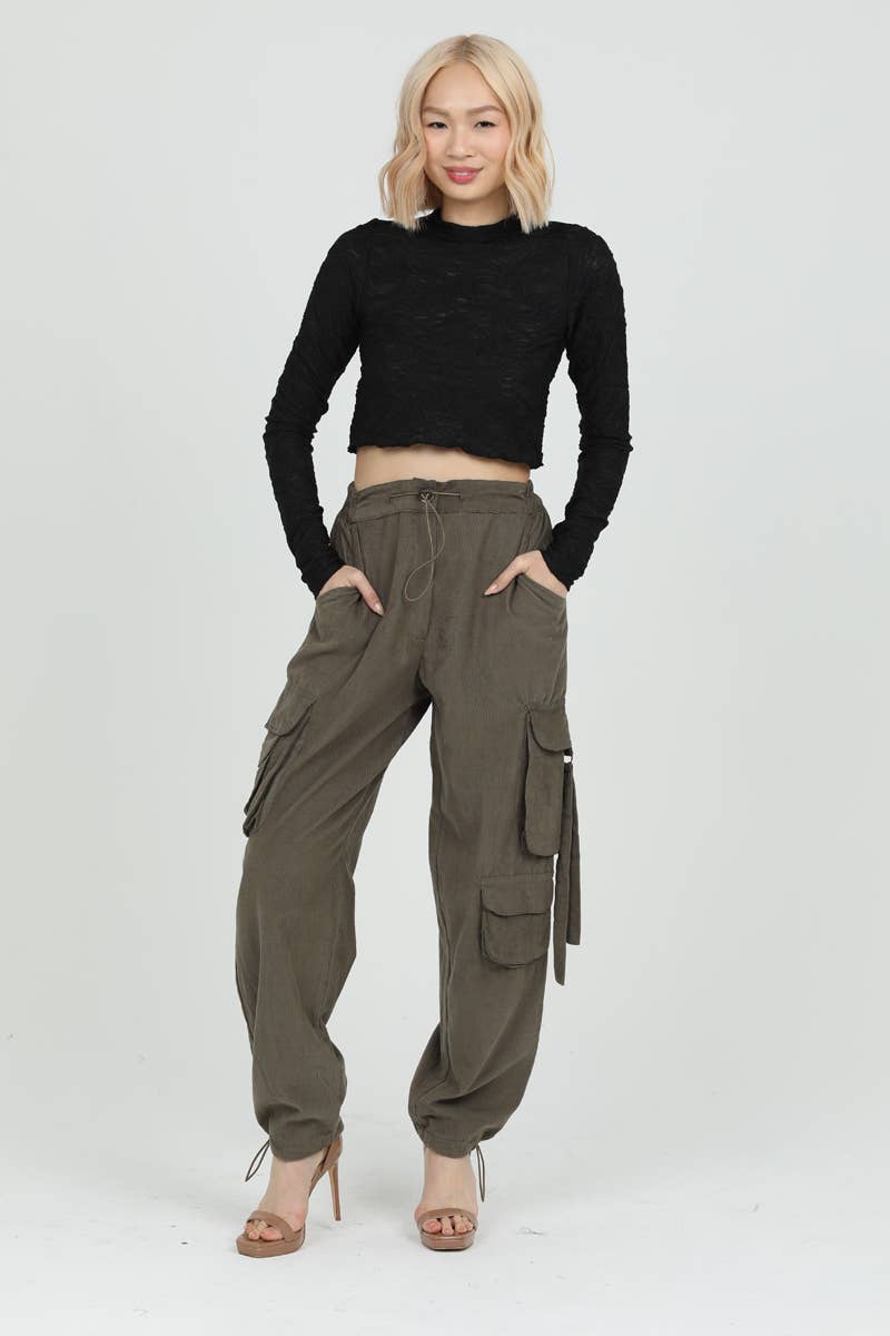 OLIVE-ASIS CORDUROY CARGO PANTS BY ANGIE