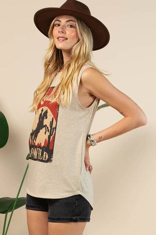 RUTH RODEO GO WILD GRAPHIC SLEEVELESS TOP