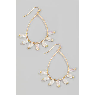 Rectangle Rhinestone Beaded Tear Dangle Earrings
