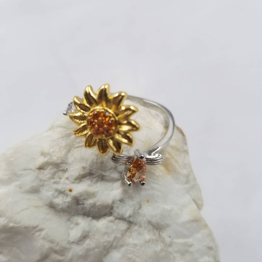 Crystal Sunflower Anxiety Rings - Adjustable fidget spinner
