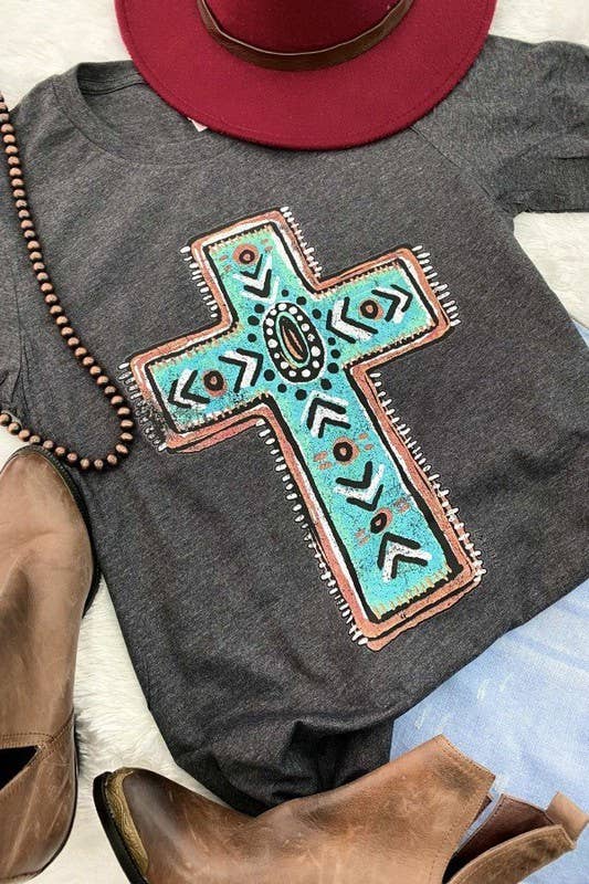 Turquoise Cross western Tee T-shirt