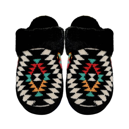 Aztec Patterned Faux Fur C.C Slippers SPE3001