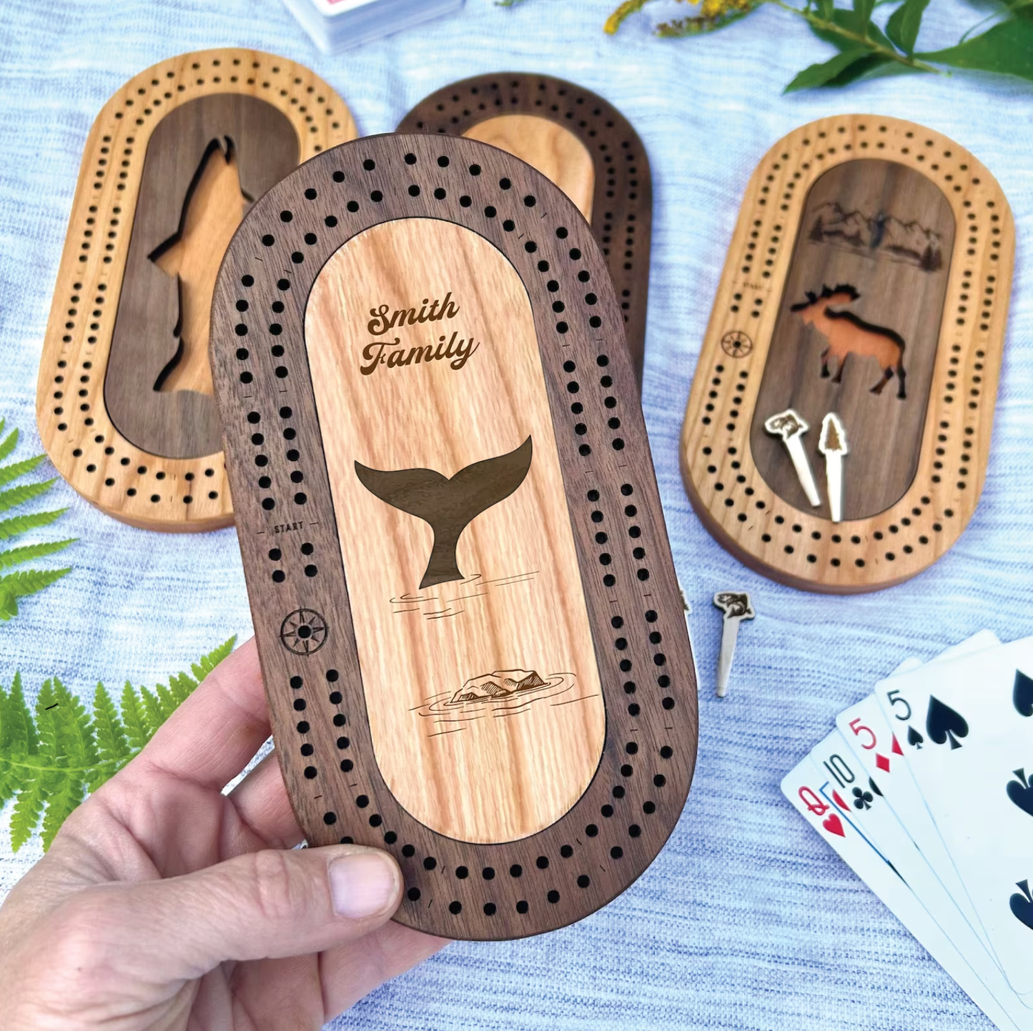 Wildlife Mini Travel Cribbage Board & Custom Pegs Set