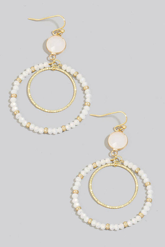 Faceted Glass Disc And Layered Beaded Hoop Dangle Earrings