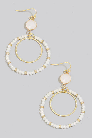 Faceted Glass Disc And Layered Beaded Hoop Dangle Earrings