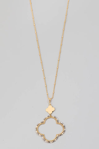 Beaded Clover Pendant Long Chain Necklace