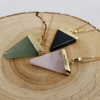 Natural Crystal Triangle Silver Plated Necklace
