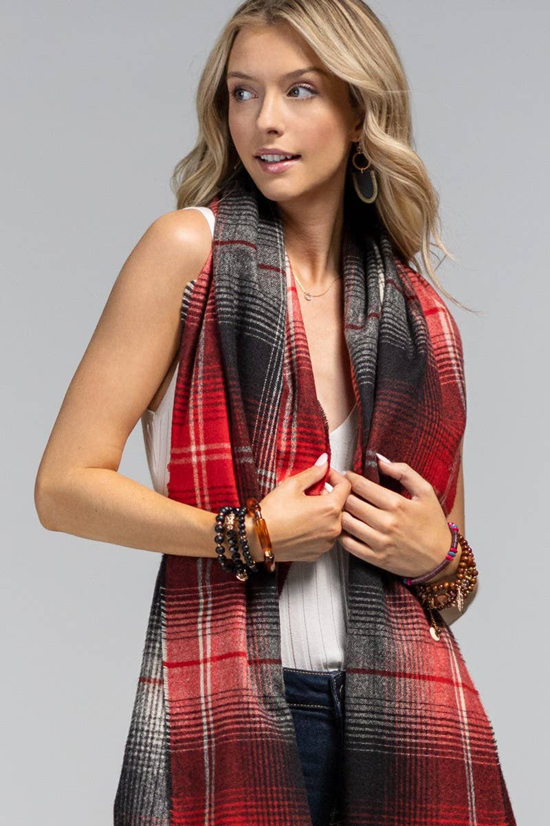 Plaid Fringe Oblong Scarf