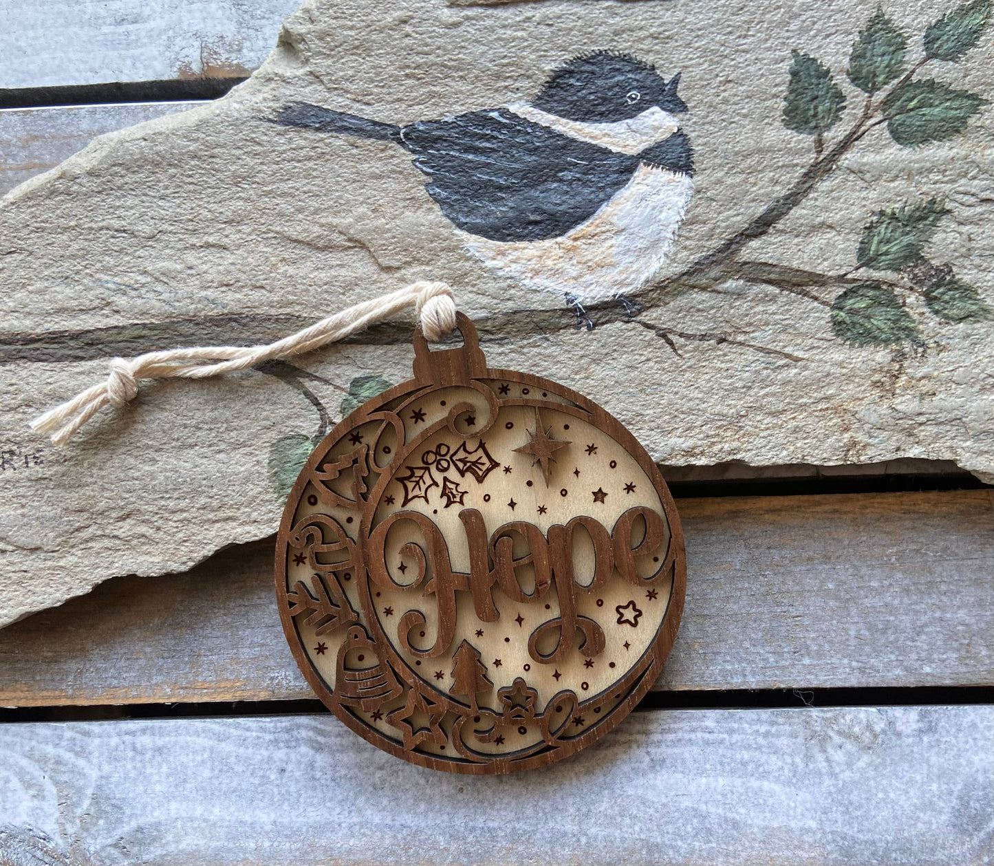 Christmas ornament, wooden 2D ornament, hope