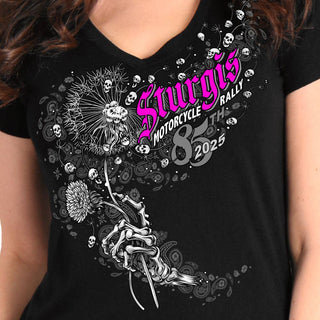 **CLEARANCE**2025 Sturgis Motorcycle Rally Dandelion Black Ladies Tee