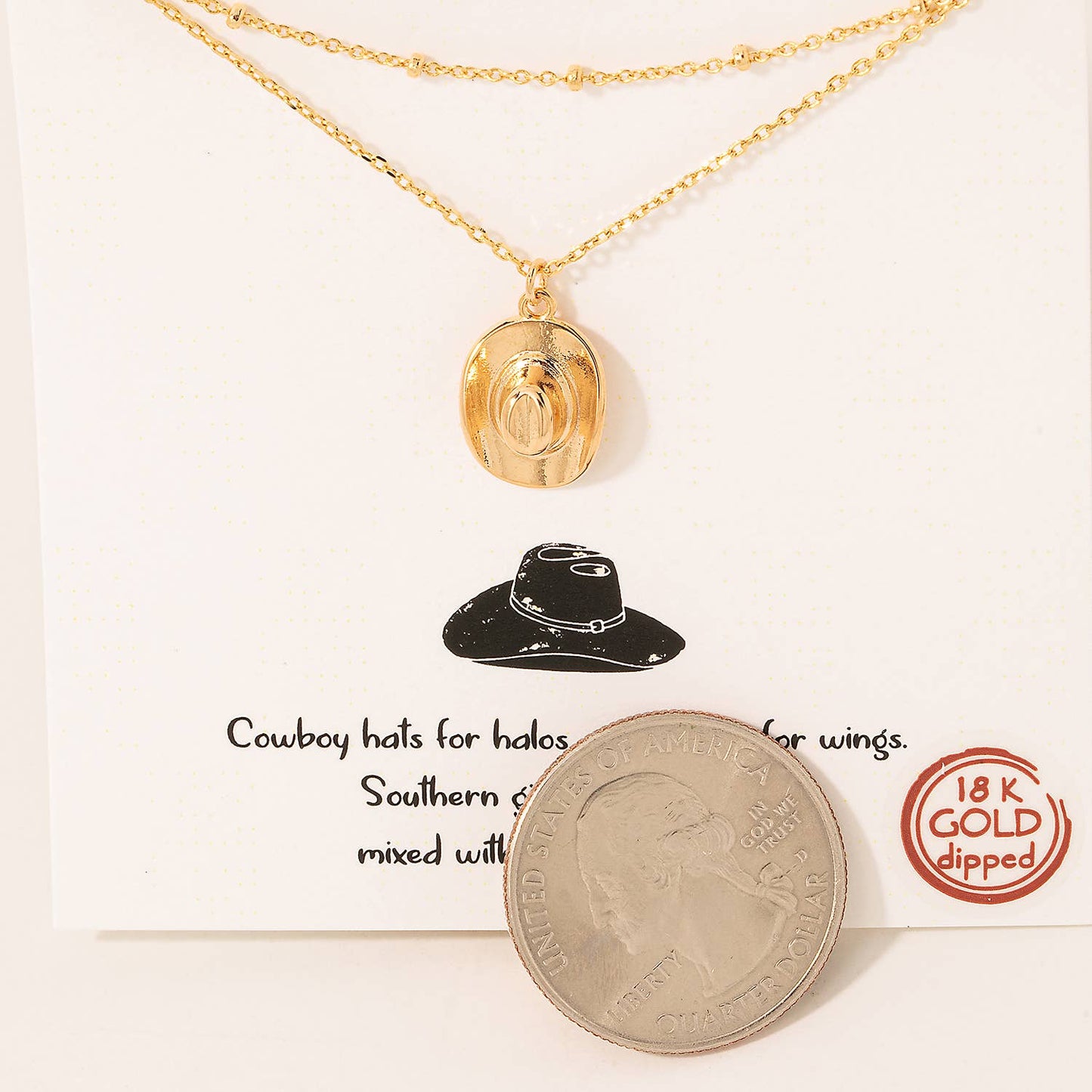 Gold Dipped Cowboy Hat Pendant Layered Necklace