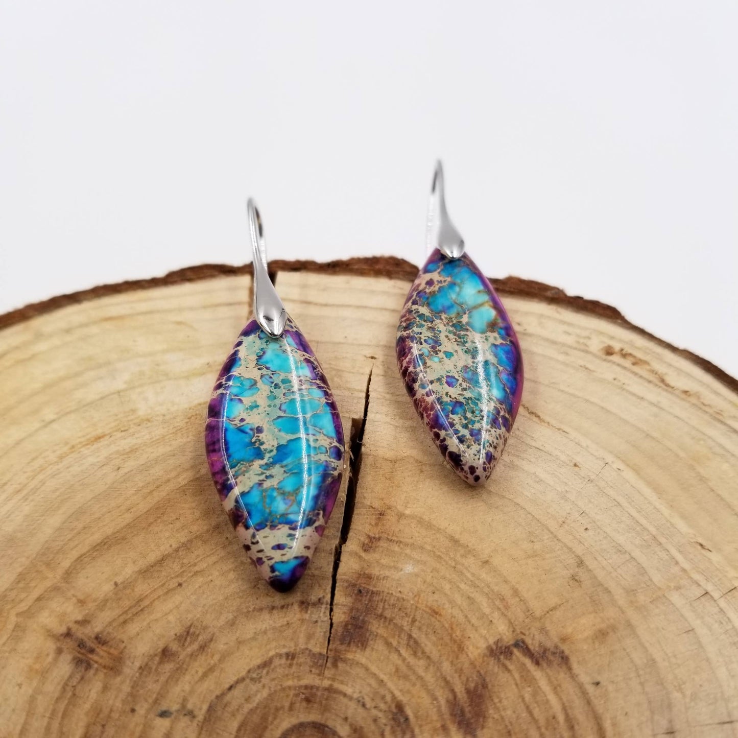 Natural Jasper Stone Leaf Earrings