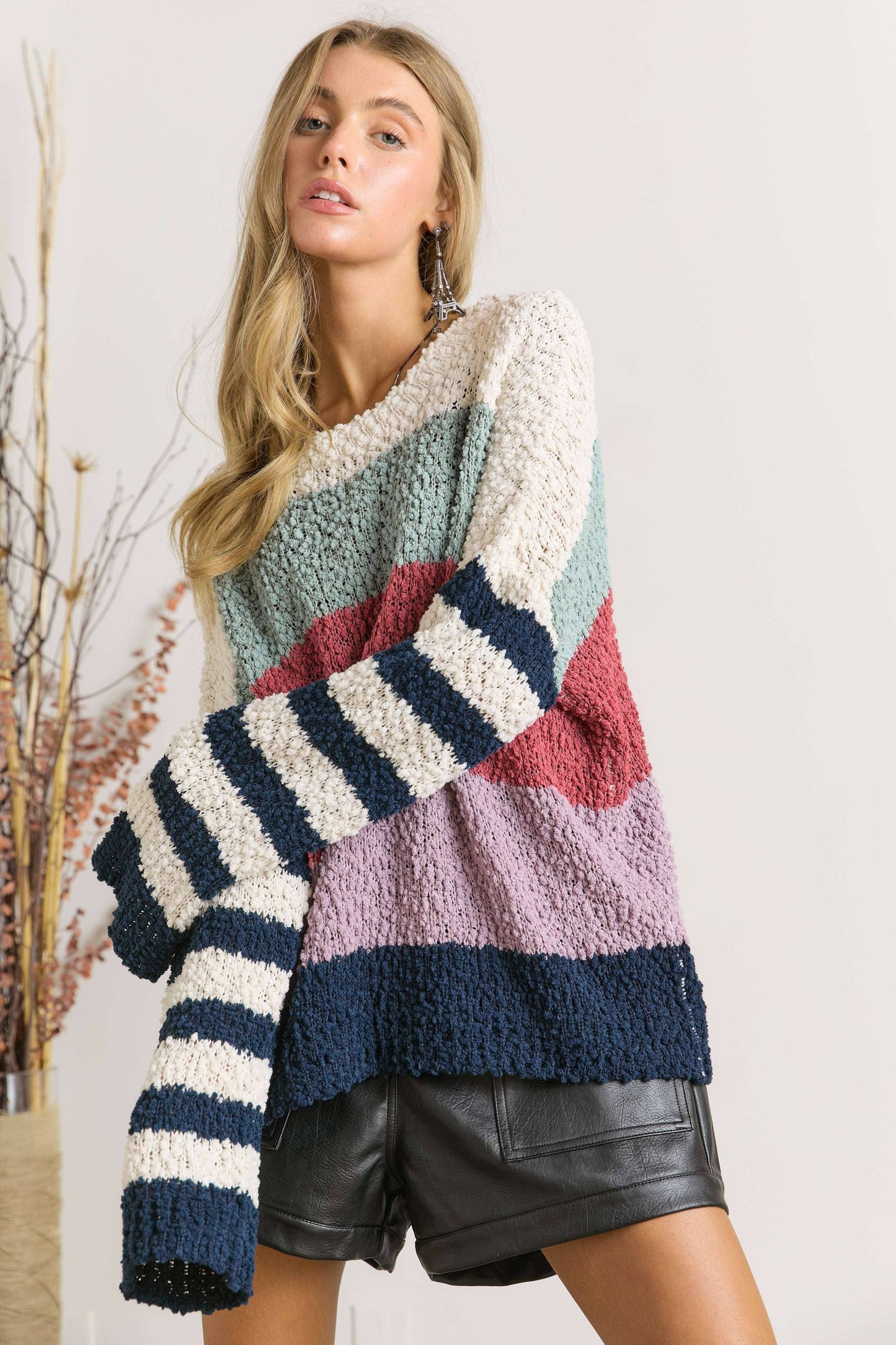 Adora STRIPE PATTERN TEXTURED SWEATER