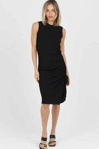 Olive TEXTURED KNIT SIDE ROUCH TANK DRESS by Angie