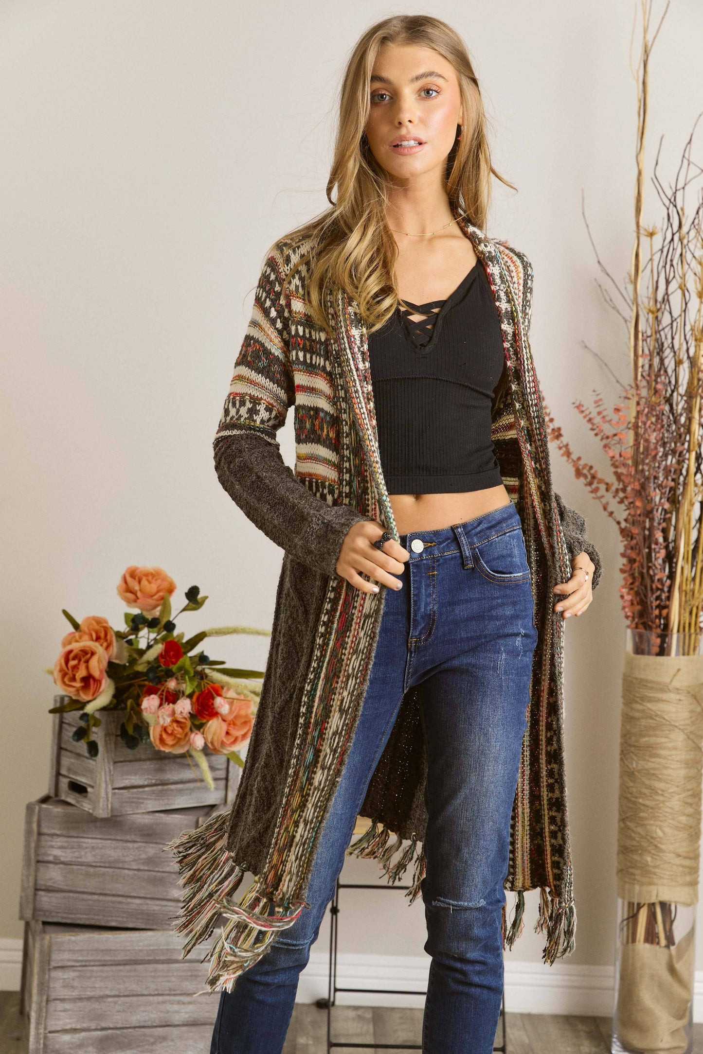 Adora FRINGE HEM AZTEC CARDIGAN