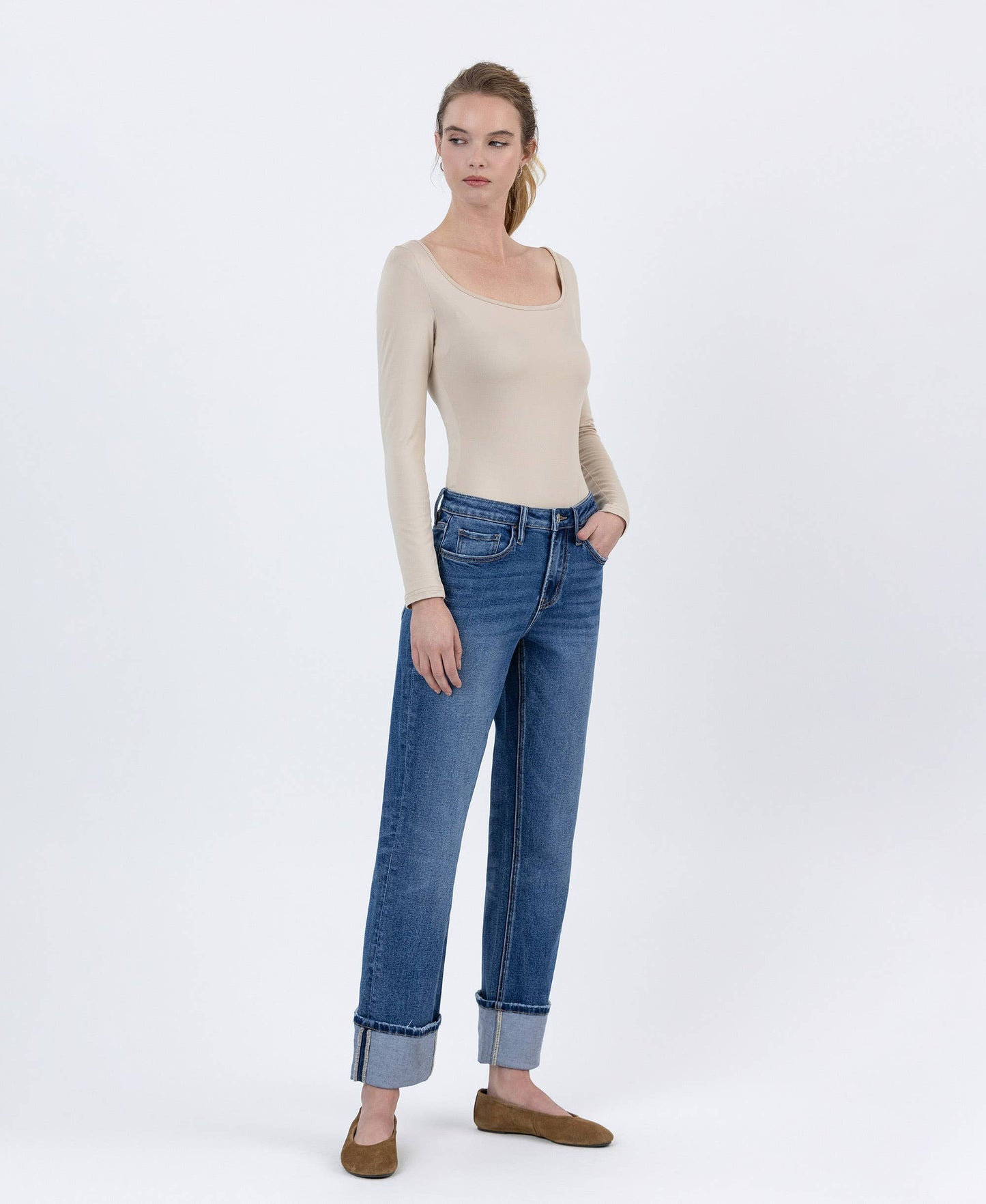 LOVERVET BY VERVET HIGH RISE CUFFED ANKLE STRAIGHT JEANS LV1608